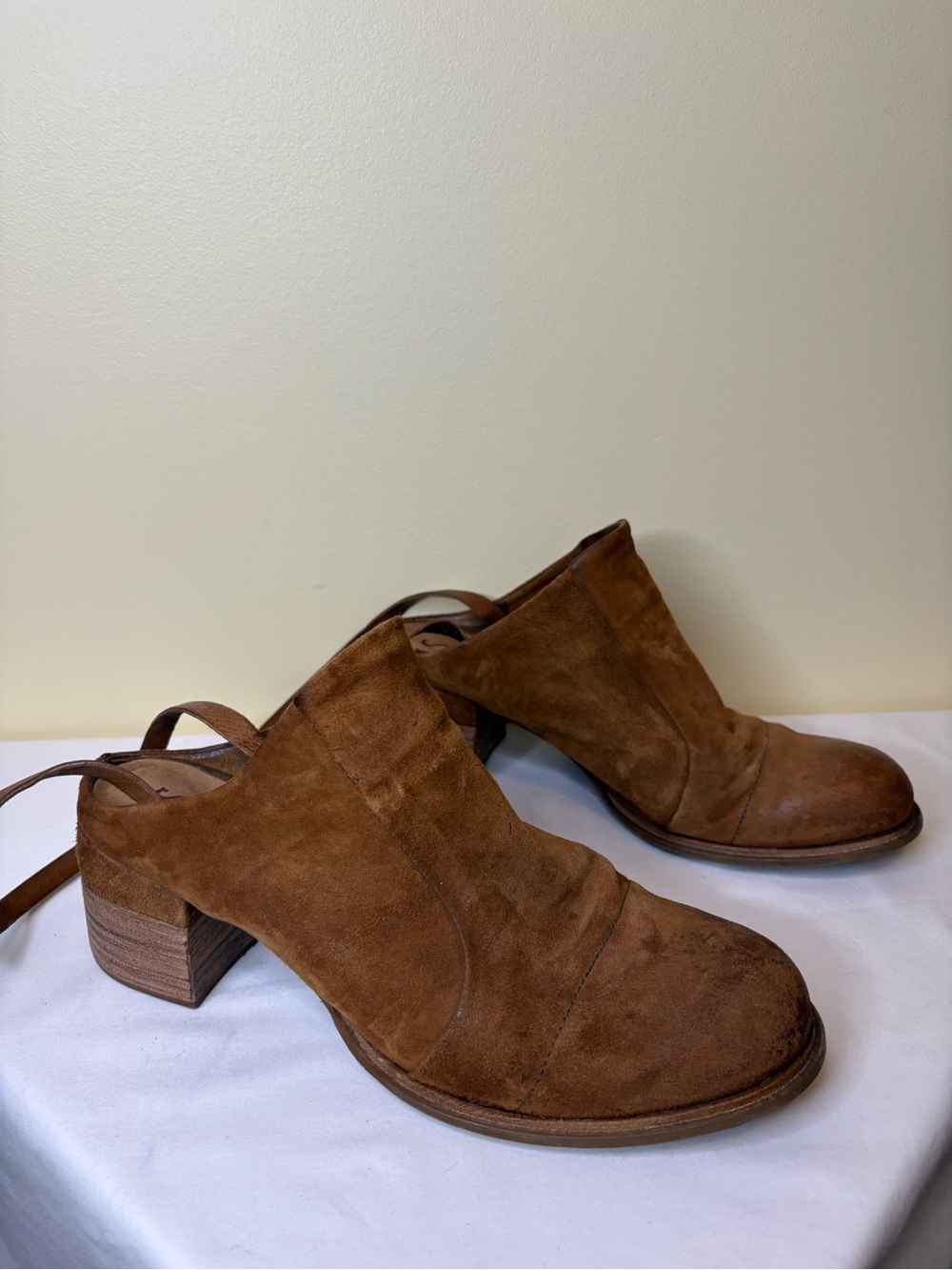 A.S.98 Tan Suede Slingback Block Heel Mules Size 38